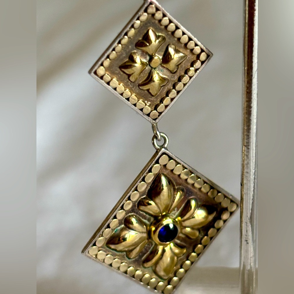 Anna Beck Fleur de Lis Blue Stone Earrings - Picture 2 of 5